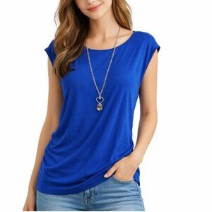 Vince Camuto Women's Sleeveless Blouse Size Large Royal Blue Round Neck Stretch